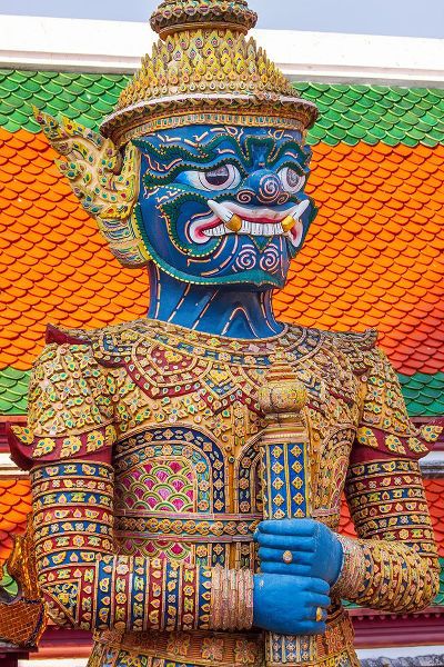 Thailand- Bangkok. Yaksha- demon depicted in the Ramayana- guarding Wat Phra Kaew